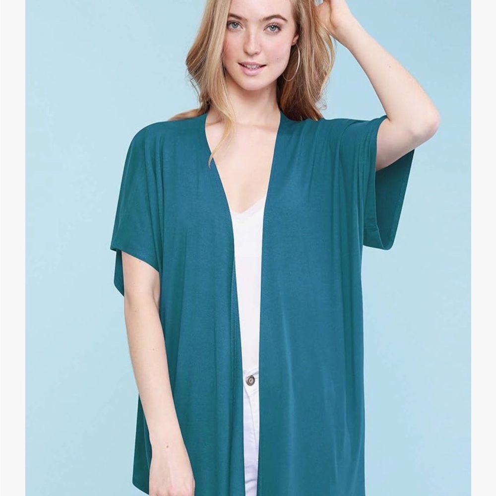 Teal Open Front Cardigan